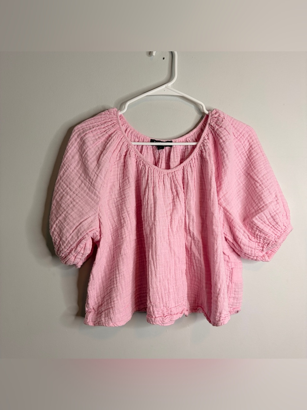J. Crew Pink Gauze Puff-Sleeve Blouse linen cotton